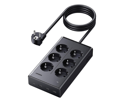 Listwa zasilająca UGREEN Listwa zasilająca S622 6xAC + 3xUSB + USB-C GaN 1.5m czarna